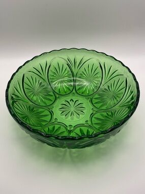Vintage Green Glass Serving Bowl